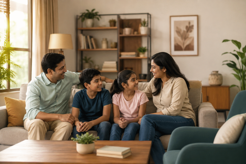 Happy family spending quality time together in a warm and comfortable home
