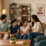 Happy family spending quality time together in a warm and comfortable home